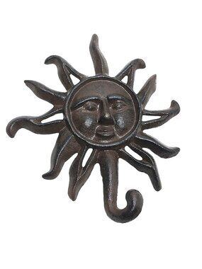 Cast Iron Celestial Sun Face Wall Hook Brown Finish